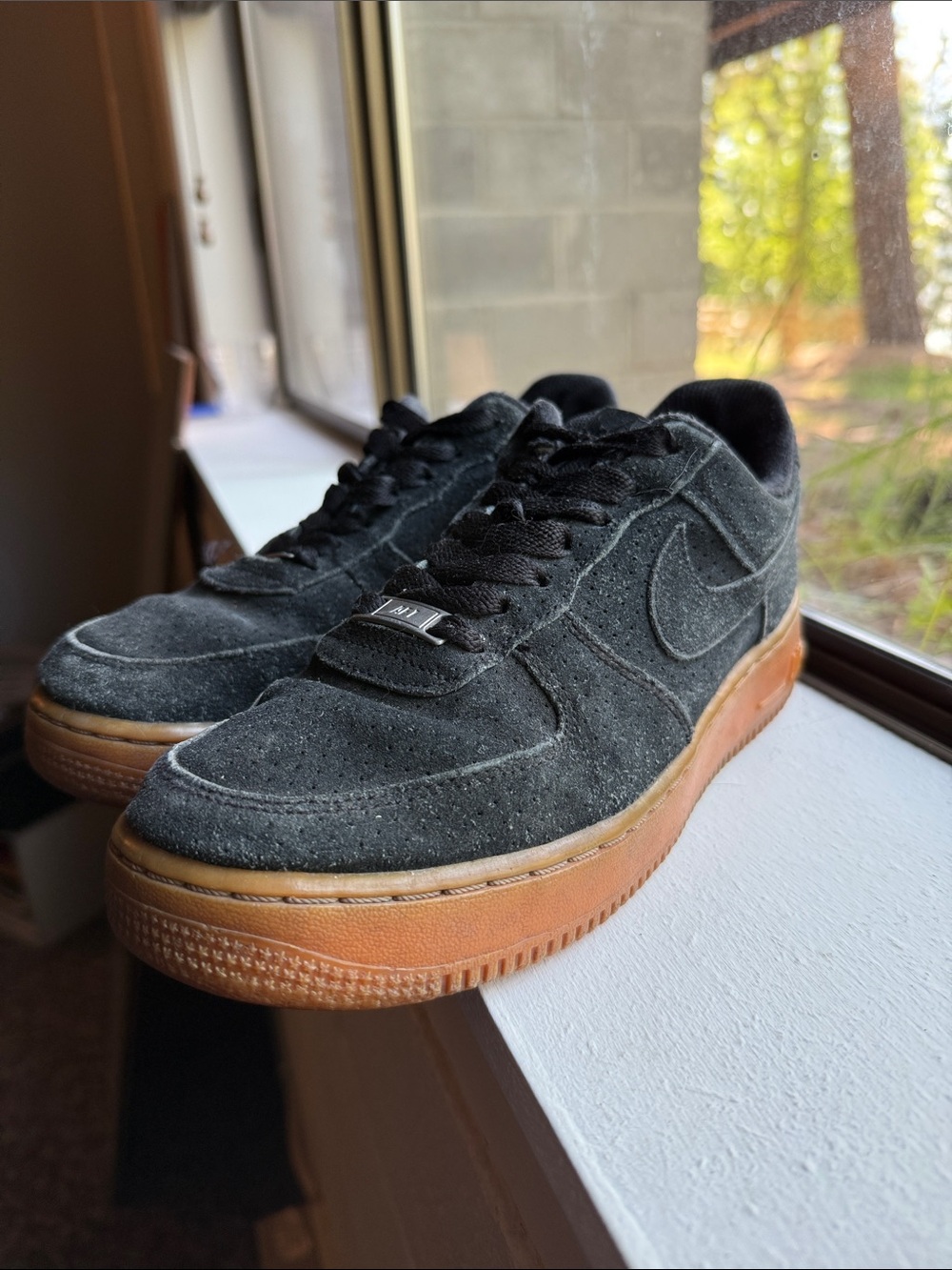 Nike Air Force 1- Black Low-Top Sneakers with Gum Outsole